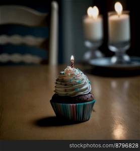 Delicious Birthday cupcake with lit candles 3d illustrated