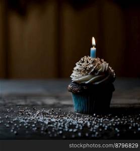 Delicious Birthday cupcake with lit candles 3d illustrated