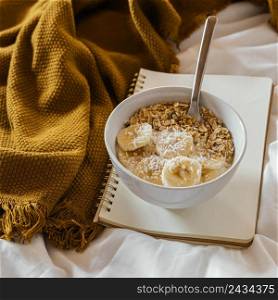 delicious breakfast with cereals banana