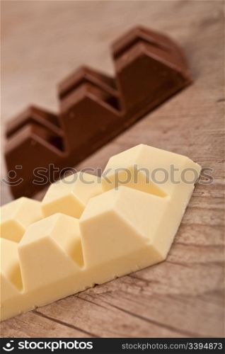 Delicious brown and white milk chocolate blocks