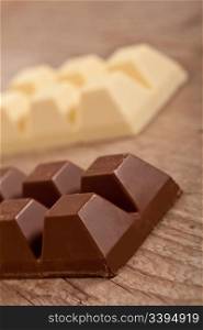 Delicious brown and white milk chocolate blocks