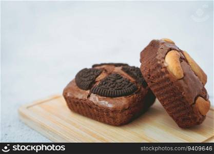Delicious brownies cake on white background for bakery, food and eating concept