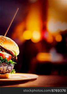 Delicious burger with copy space 3d illustrated