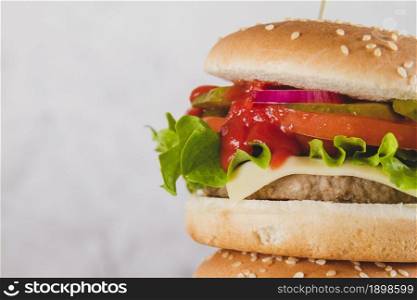 delicious burger with lettuce cheese. Resolution and high quality beautiful photo. delicious burger with lettuce cheese. High quality beautiful photo concept