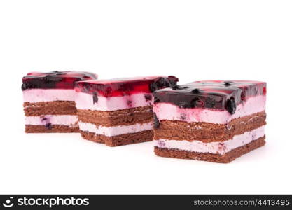 Delicious cake piece isolated on white background