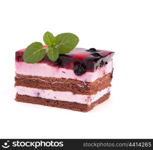 Delicious cake piece isolated on white background