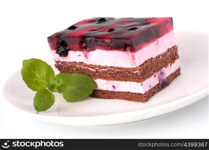 Delicious cake piece on white background