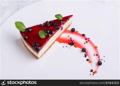 delicious cake with berries on a white plate. sweets on white background