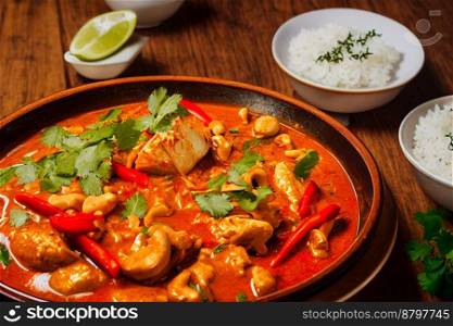 Delicious chicken with cashew red curry 3d illustrated