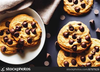 Delicious chocolate chips with cookies 3d illustrated