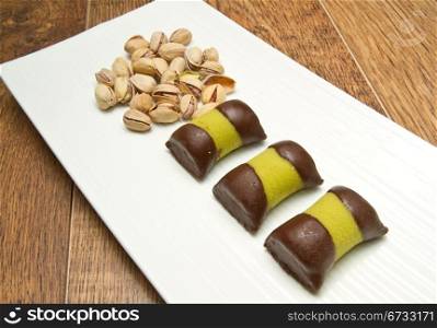 delicious chocolate pastries with pistachio