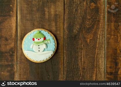 Delicious Christmas cookies on a wooden table