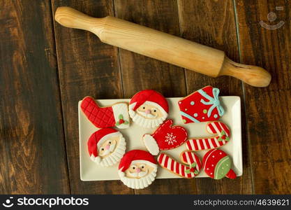 Delicious Christmas cookies on a wooden table