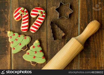 Delicious Christmas Cookies on wooden table