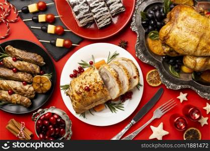 delicious christmas food composition