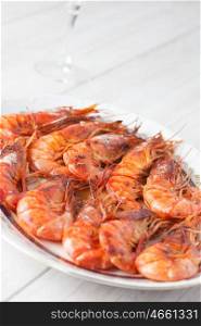 Delicious Christmas menu. Baked prawns with sauce