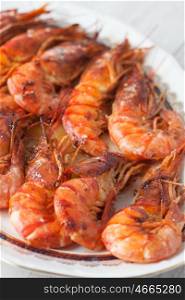 Delicious Christmas menu. Baked prawns with sauce