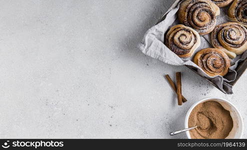 delicious cinnamon rolls with copy space. High resolution photo. delicious cinnamon rolls with copy space. High quality photo