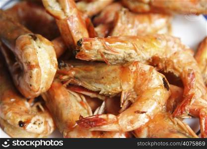 Delicious close up shot of cooked shrimps