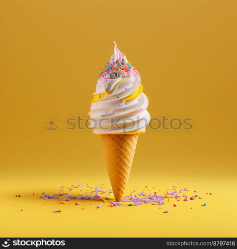 Delicious colorful ice cream with sprinkles 3d illustrated