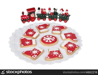 Delicious cookies with Christmas shapes Isolated on white background