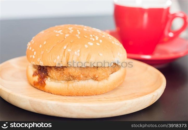 Delicious deep fried pork burger, stock photo