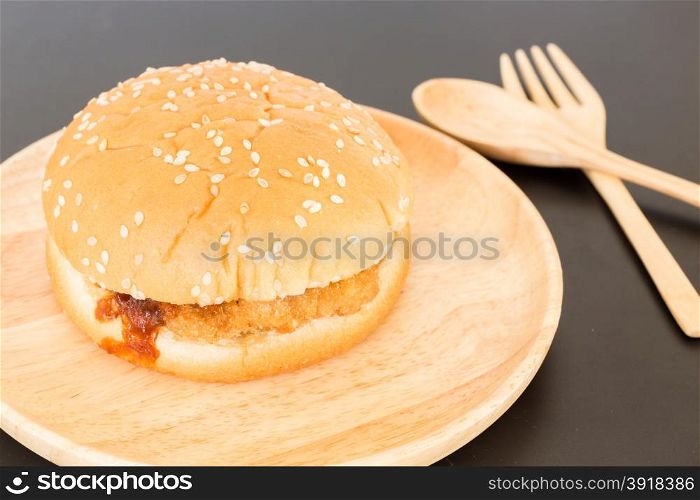 Delicious deep fried pork burger, stock photo