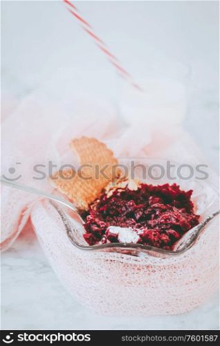 Delicious dessert of jelly and cookies