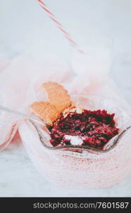 Delicious dessert of jelly and cookies