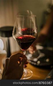 Delicious dinner with wine red and for a friendly, in a bar or a restaurant, selective focus  . Delicious dinner with wine red and for a friendly, in a bar or a restaurant