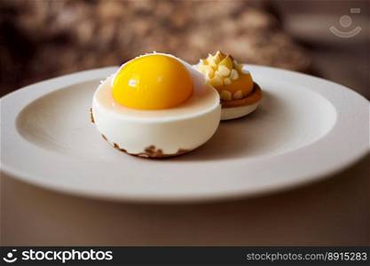 Delicious egg dessert with plate dressing