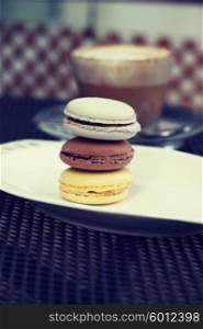 delicious flavored cappuccino and French macaroon