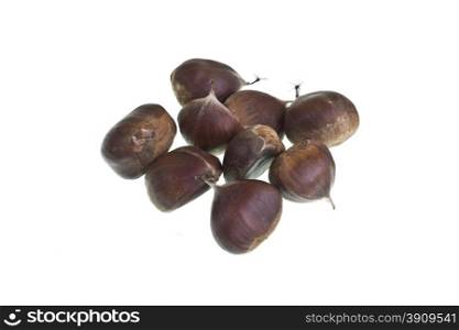 Delicious fresh chestnuts isolated on white background