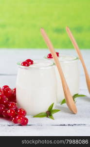 Delicious fresh homemade yogurt with red currant