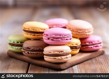 Delicious fresh macaroons with filling. Generated AI