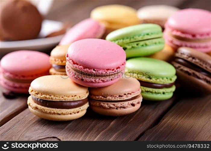 Delicious fresh macaroons with filling. Generated AI