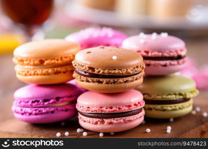 Delicious fresh macaroons with filling. Generated AI