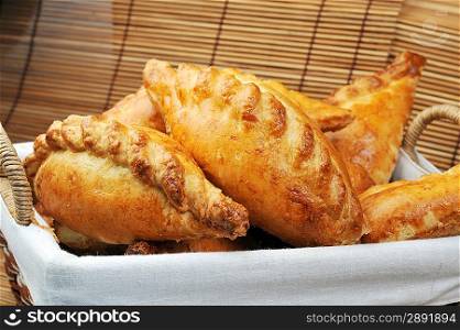 delicious fresh meat pies in basket