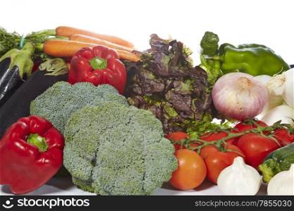 Delicious fresh vegetables on white background