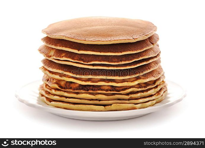 Delicious freshly prepared pancakes isolated on white