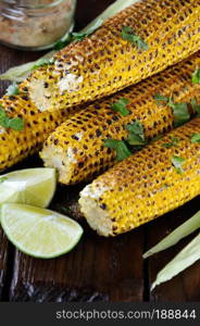 Delicious fried corn, grated with lime  and seasoned with spicy spices. Indian and Mexican style. 