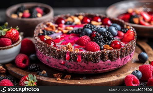 delicious fruit berry smoothie on a bowl generative ai.