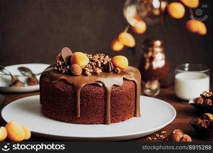 Delicious fruit cake with chocolate