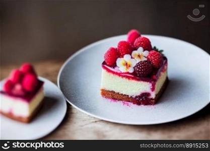 Delicious gluten free raspberry cake with tasty healthy raspberry fruit