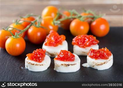 Delicious goat cheese with homemade tomato jam