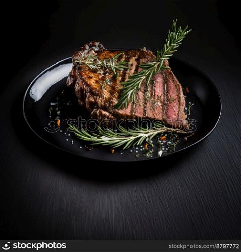 Delicious grilled ribeye beef steak with rosemary 3d illustrated