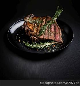 Delicious grilled ribeye beef steak with rosemary 3d illustrated