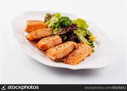 Delicious grilled roasted salmon fillets or steaks