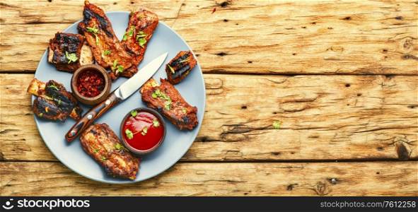 Delicious grilled veal ribs, fried beef ribs.BBQ grilled ribs. Beef fried ribs