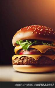 Delicious hamburger on table for restaurant menu 3d illustrated